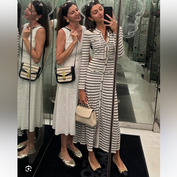 Sandro Molina Striped Black and White Midi Dress Size 40/ L - Picture 2 of 15